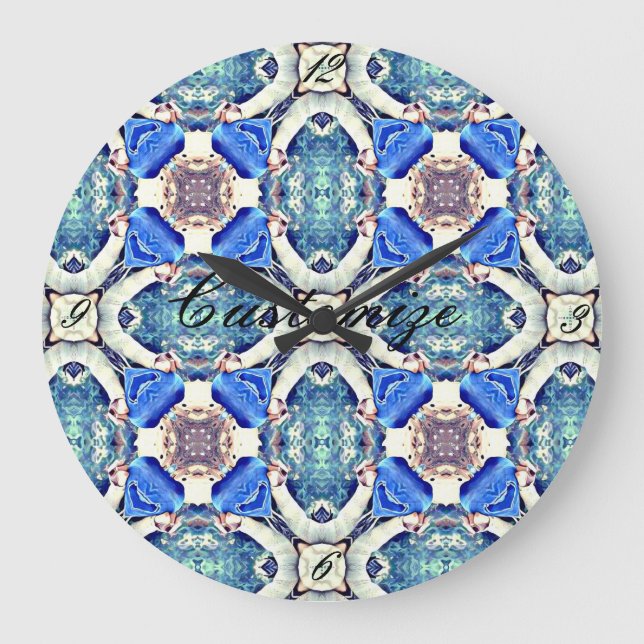 Grande Horloge Ronde Coeur de mandala bleu Thunder_Cove (Recto)