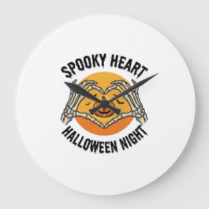 Grande Horloge Ronde Cœur de squelette Halloween Vintage Design des mai