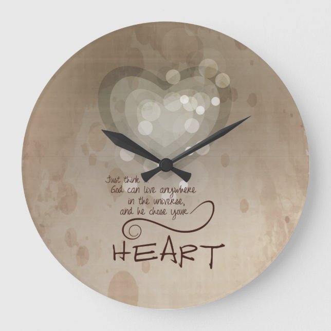 Grande Horloge Ronde Coeur Encouragement Religieux, Grunge (Recto)