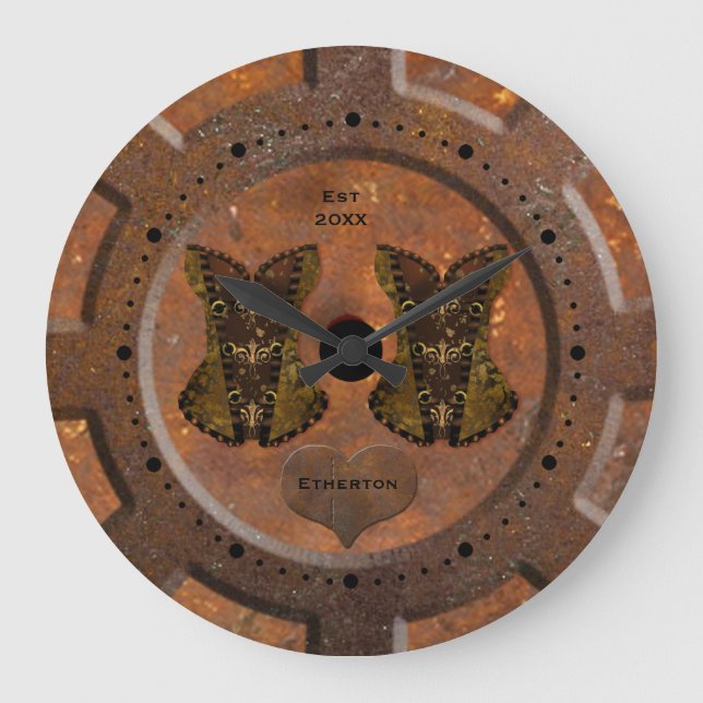 Grande Horloge Ronde Coeur et corsets Steampunk (Recto)