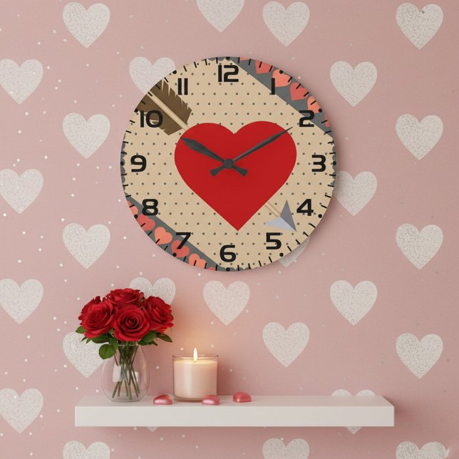 Grande Horloge Ronde Coeur mignon avec flèche Romantique Valentines Mot (Créateur téléchargé)