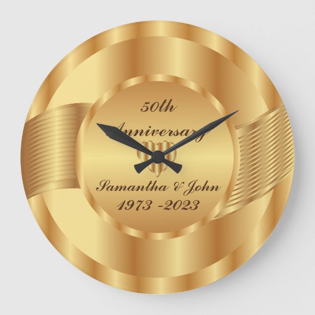 Grande Horloge Ronde Coeur moderne 50e anniversaire de Mariage d'or Gra (Recto)