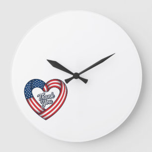Grande Horloge Ronde Cœur patriotique Merci Design vectoriel vintage_1