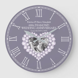 Grande Horloge Ronde Coeur photo diamant 60e anniversaire de mariage
