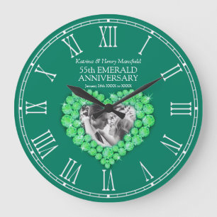 Grande Horloge Ronde Coeur photo vert émeraude 55e anniversaire du mari