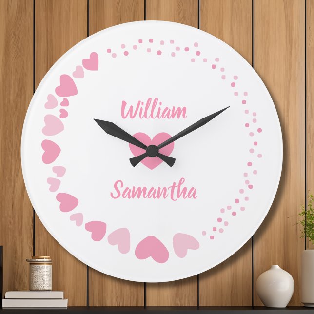 Grande Horloge Ronde Cœur romantique Nom de couple personnalisé Amour b (Créateur téléchargé)