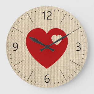 Grande Horloge Ronde Coeur rouge