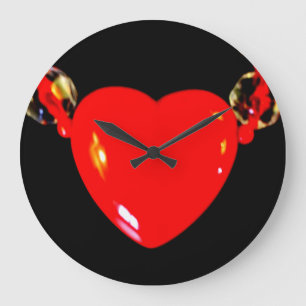 Grande Horloge Ronde Coeur rouge