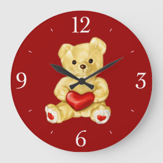 Grande Horloge Ronde Coeur rouge Hypnotisant mignon Ours En Teddy