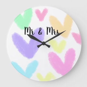 Grande Horloge Ronde Cœur simple style de texte minimal mariage M & Mme