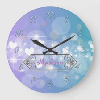 Grande Horloge Ronde Coeurs brillants