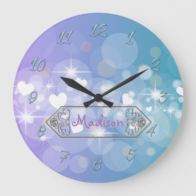 Grande Horloge Ronde Coeurs brillants (Recto)