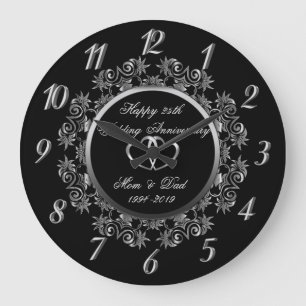 Grande Horloge Ronde Coeurs d'Argent Frotts 25e anniversaire Mariage
