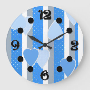Grande Horloge Ronde Cœurs de la Saint-Valentin sur fond rayé