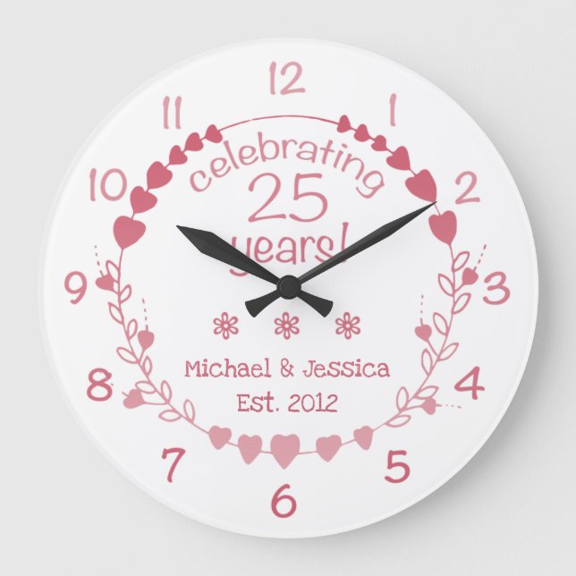 Grande Horloge Ronde Coeurs du 25e anniversaire du Mariage (Recto)