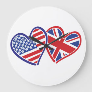 Grande Horloge Ronde Coeurs du drapeau américain et britannique