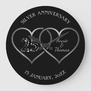 Grande Horloge Ronde Coeurs Et Numéros Argent