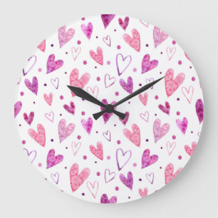 Grande Horloge Ronde Coeurs et Pois roses : Plaisir romantique.