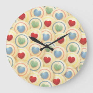 Grande Horloge Ronde Coeurs motif de style vintage