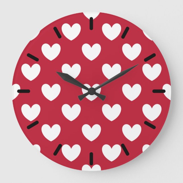 Grande Horloge Ronde Coeurs polka blancs et rouges (Recto)