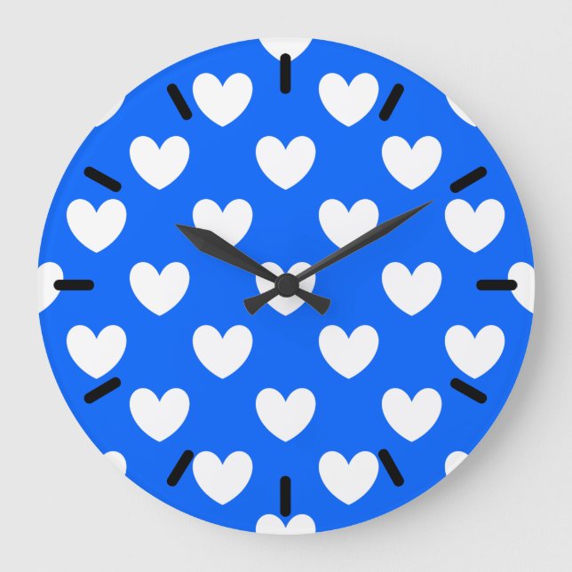 Grande Horloge Ronde Coeurs polka blancs sur bleu (Recto)