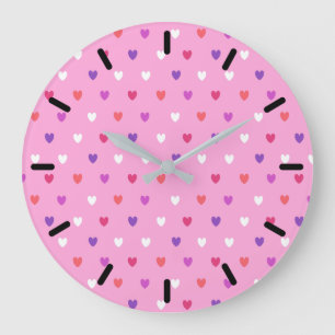 Grande Horloge Ronde Coeurs polka rose