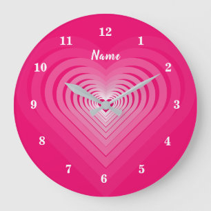 Grande Horloge Ronde Coeurs roses et votre nom - Texte - Romantique Mod