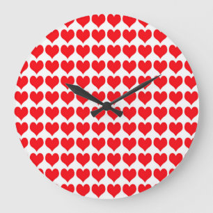Grande Horloge Ronde Coeurs rouges
