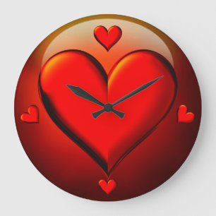 Grande Horloge Ronde Coeurs rouges en cristal