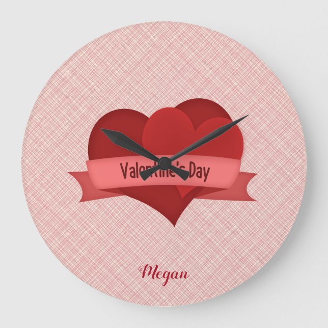 Grande Horloge Ronde Cœurs rouges monogrammes (Recto)