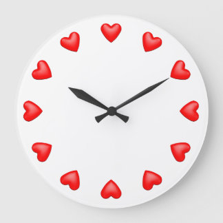 Grande Horloge Ronde Coeurs rouges sur blanc