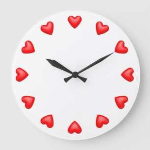 Grande Horloge Ronde Coeurs rouges sur le blanc