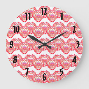 Grande Horloge Ronde Coeurs Tattrés Multipliés Sur Blanc