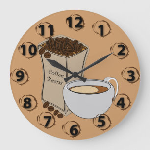 Grande Horloge Ronde Coffee Beans Coffee Cup Round Wall Clock