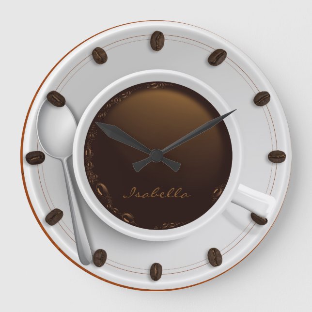 Grande Horloge Ronde Coffee Cup & Coffee Bean Monogrammed Wall Clock (Recto)
