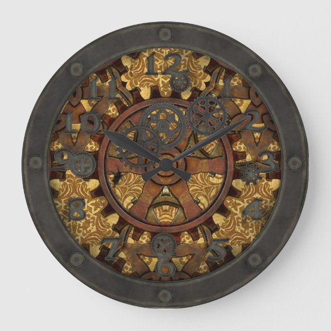 Grande Horloge Ronde Cog de vapeur orné avec visage (Recto)