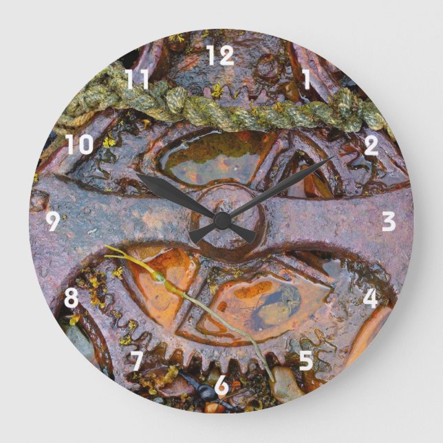 Grande Horloge Ronde Cogs machinaires à vapeur rouillé (Recto)