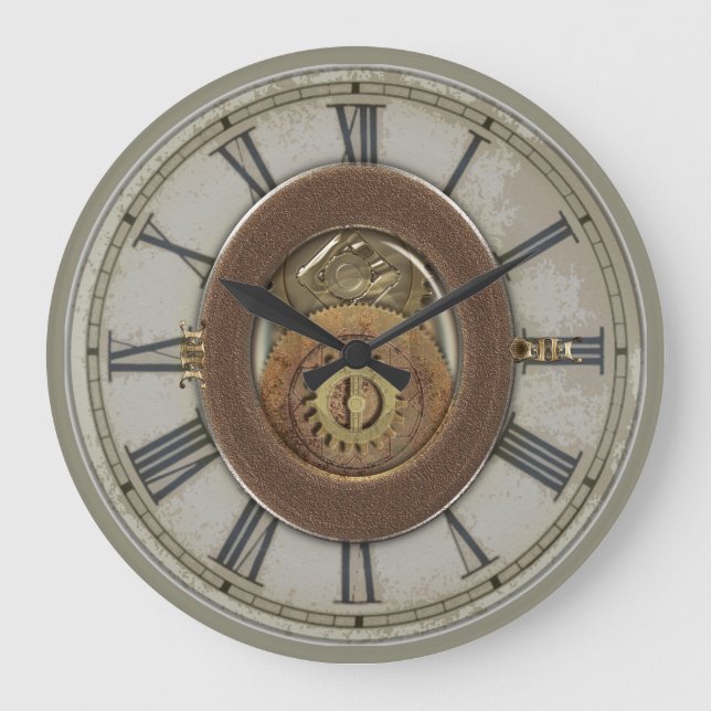 Grande Horloge Ronde Cogs Vintages rouillés Steampunk (Recto)