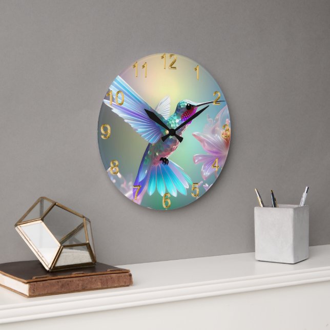 Grande Horloge Ronde Colibri en verre arc-en-ciel (Bureau)