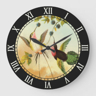 Grande Horloge Ronde Colibri, Illustration d'oiseaux, Art d'oiseaux, Vi