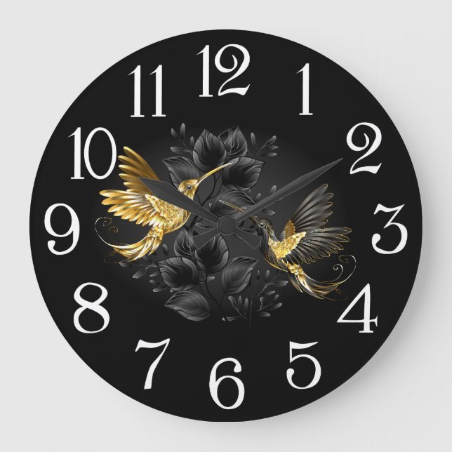 Grande Horloge Ronde Colibri noir et or (Recto)