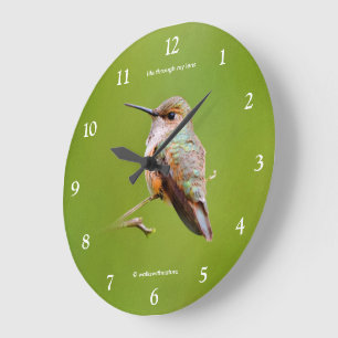 Grande Horloge Ronde Colibri roux mignon sur lilas de Californie