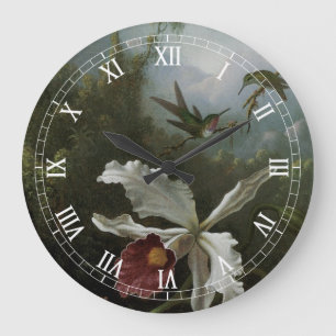 Grande Horloge Ronde Colibris et orchidée blanche par Martin J. Heade