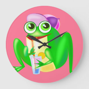 Grande Horloge Ronde Colk drôle avec Happy Party Frog - Votre couleur