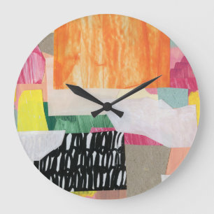 Grande Horloge Ronde Collage art, moderne coloré abstrait.