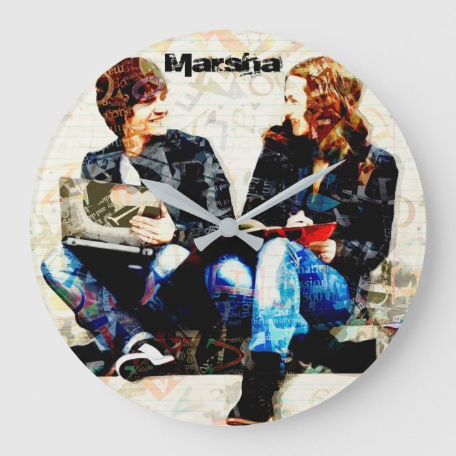 Grande Horloge Ronde Collage d'Ados thématiques de l'école personnalisé (Recto)