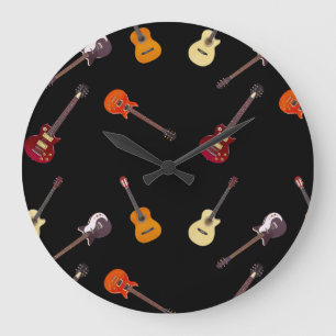 Grande Horloge Ronde Collage de guitare électrique et acoustique