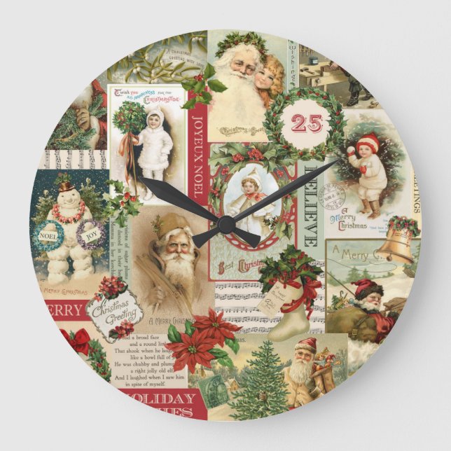 GRANDE HORLOGE RONDE COLLAGE DE NOËL VINTAGE (Recto)