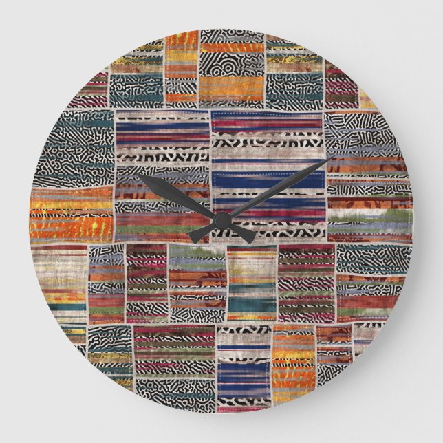 Grande Horloge Ronde Collage de patchwork : motif de courtepointe mixte (Recto)