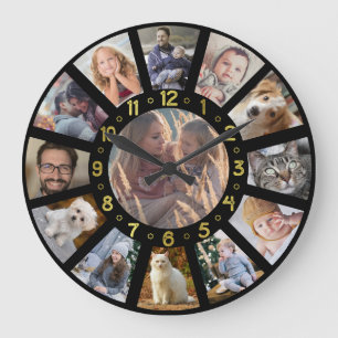 Grande Horloge Ronde Collage de photos de famille 13 photos Numéros d'o